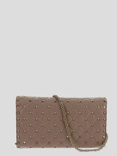 Valentino Rockstud Spike Calfskin Shoulder Bag In Brown