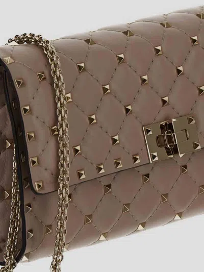 Valentino Rockstud Spike Calfskin Shoulder Bag In Brown