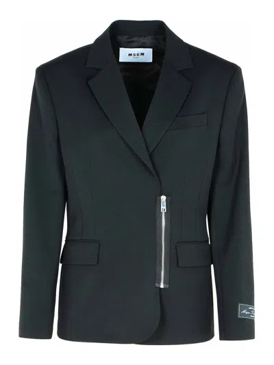 Msgm Buttoned Cuffs Flap Pockets Jacket In Black