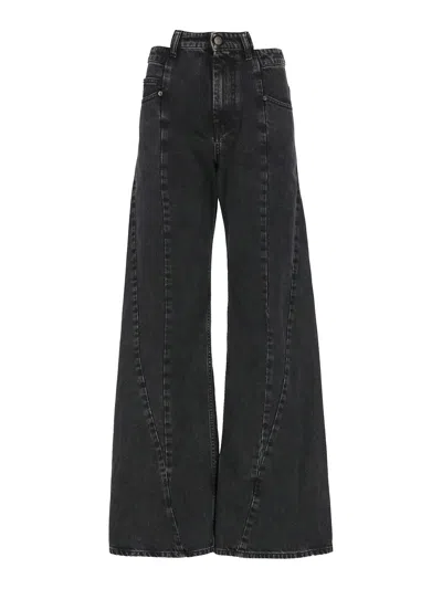 Maison Margiela Black Jeans With Wide Leg And Four-stitch Moniker Logo In Denim Woman