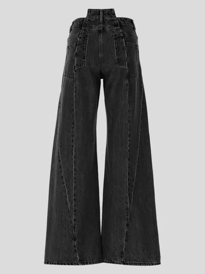 Maison Margiela Black Jeans With Wide Leg And Four-stitch Moniker Logo In Denim Woman