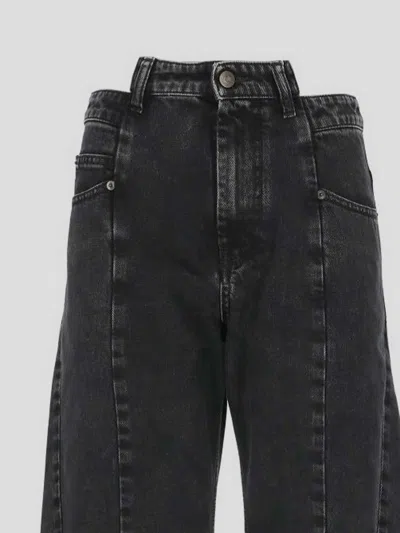Maison Margiela Black Jeans With Wide Leg And Four-stitch Moniker Logo In Denim Woman