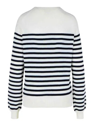 Khaite And Navy Blue Striped Merino Wool Sweater In White