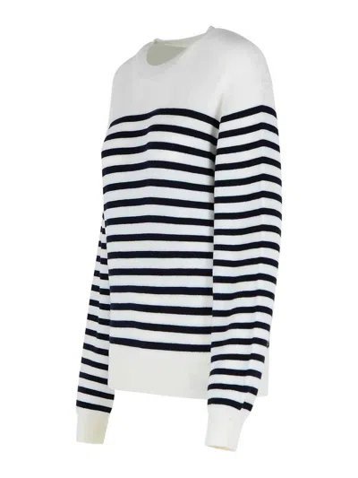 Khaite And Navy Blue Striped Merino Wool Sweater In White