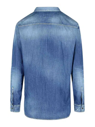 Dsquared2 Light Blue Jacket With Classic Collar And Logo Patch On The Front In Denim Man In Light Blue