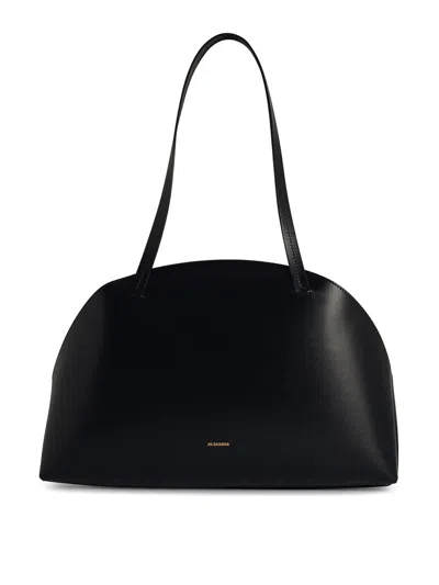 Jil Sander Curve Medium Leather Shoulder Bag In Black