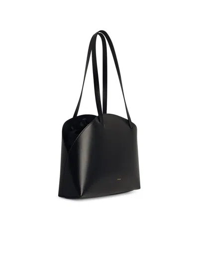Jil Sander Curve Medium Leather Shoulder Bag In Black