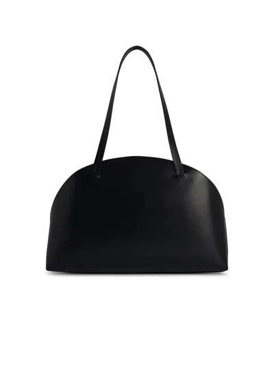 Jil Sander Curve Medium Leather Shoulder Bag In Black