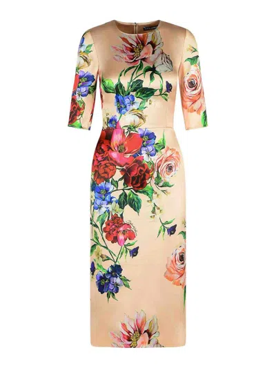 Dolce & Gabbana Midi Dress With Floral Print In Multi