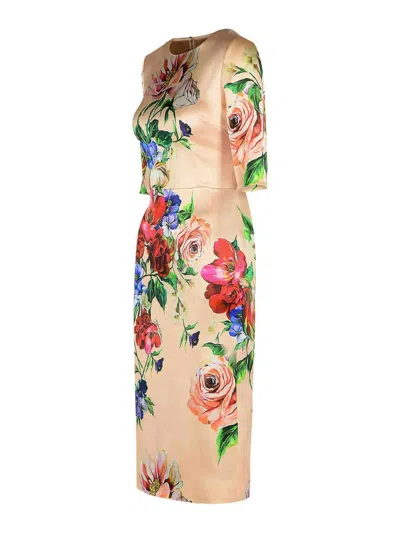 Dolce & Gabbana Midi Dress With Floral Print In Multi