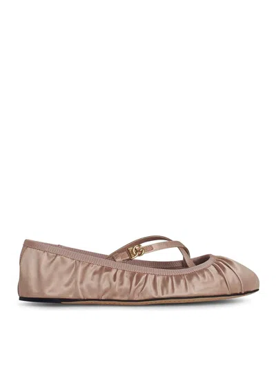 Dolce & Gabbana Elastic Trim Ruched Design Ballerina Flats In Beige