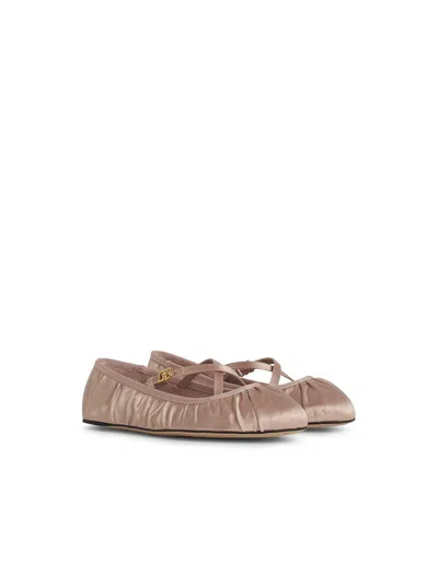 Dolce & Gabbana Elastic Trim Ruched Design Ballerina Flats In Beige