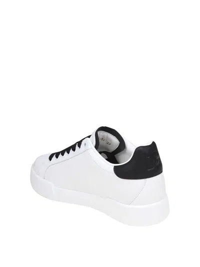 Dolce & Gabbana Portofino' White Low Top Sneakers With Perforated Logo In Leather In White