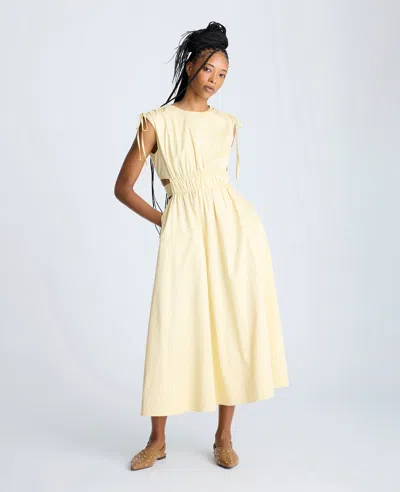 Kenneth Cole Cutout Detail Ruched Waist Stretch Cotton Midi Dress In Multicolor