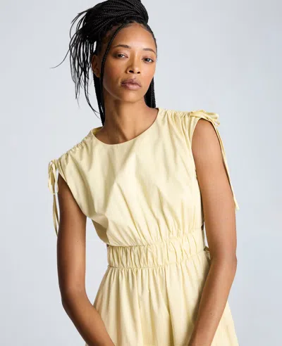 Kenneth Cole Cutout Detail Ruched Waist Stretch Cotton Midi Dress In Multicolor