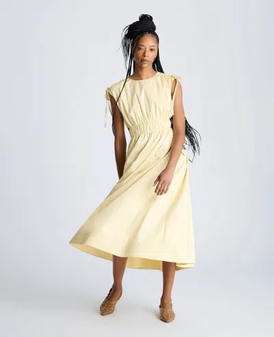 Kenneth Cole Cutout Detail Ruched Waist Stretch Cotton Midi Dress In Multicolor