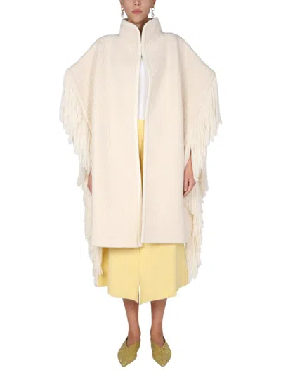 Jil Sander Oversize Fringe Knitted Cape In White