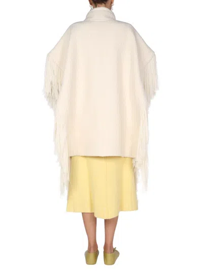 Jil Sander Oversize Fringe Knitted Cape In White