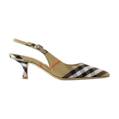 Burberry Slingback Pumps Birdie Check Women In Beige