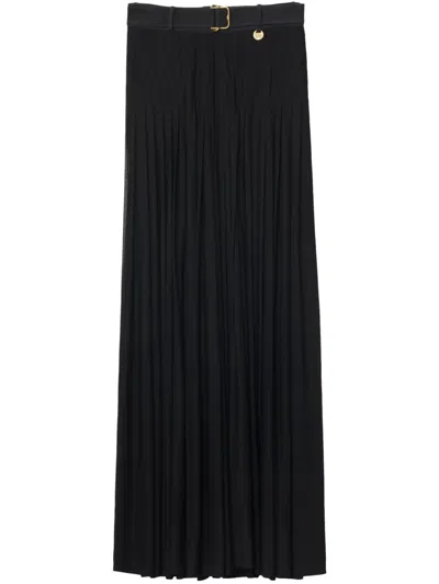 Burberry Bar Pleated Maxi Skirt With Belt In Black
