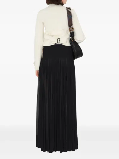 Burberry Bar Pleated Maxi Skirt With Belt In Black