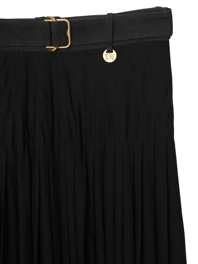 Burberry Bar Pleated Maxi Skirt With Belt In Black