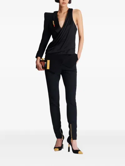 Balmain Black Asymmetric Structured Blouse Jacket