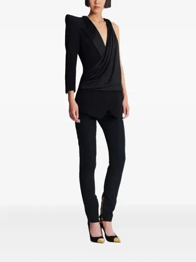 Balmain Black Asymmetric Structured Blouse Jacket