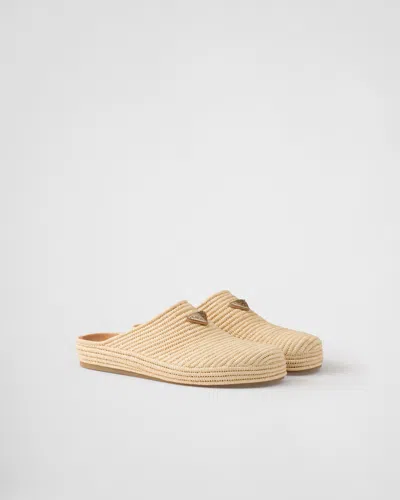 Prada Crocheted Raffia Mule In Neutral