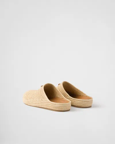 Prada Crocheted Raffia Mule In Neutral
