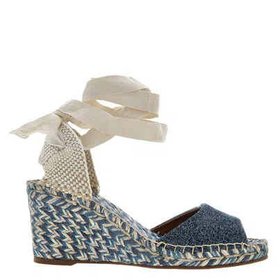 Chloé Piia Espadrille Wedge Blue Size 2 87% Cotton, 13% Hemp, Bovine Leather In Blue