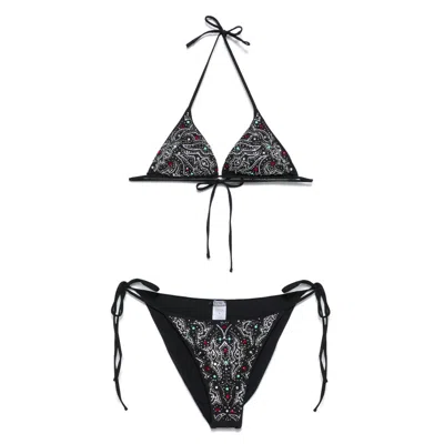 Venuja Black Bikini With Removable Top Cups And All-over Beaded Embellishments In Black
