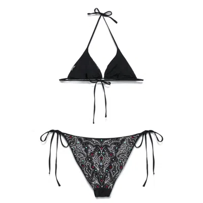 Venuja Black Bikini With Removable Top Cups And All-over Beaded Embellishments In Black