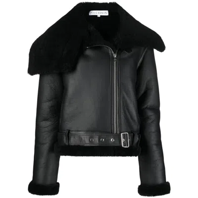 Jw Anderson Shearling-trim Leather Biker Jacket