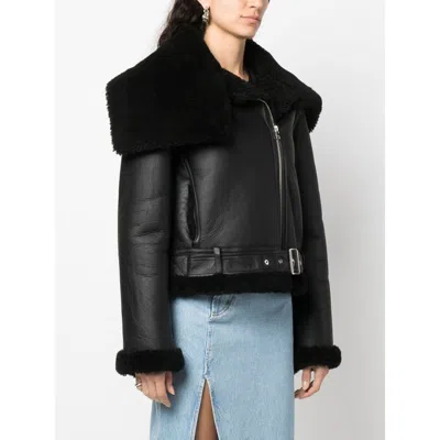 Jw Anderson Shearling-trim Leather Biker Jacket