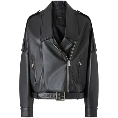 Pinko Cropped Leather Jacket With Asymmetrical Zip
