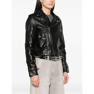 Golden Goose Shiny Black Sheepskin Biker Jacket With Sturdy Zip