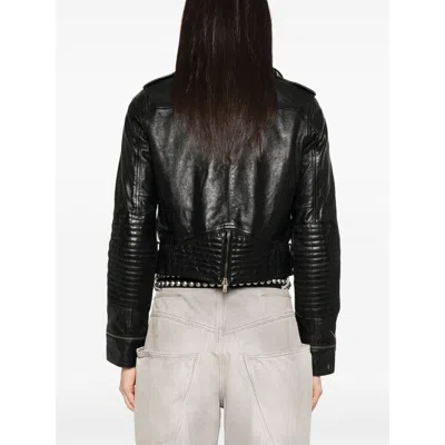 Golden Goose Shiny Black Sheepskin Biker Jacket With Sturdy Zip