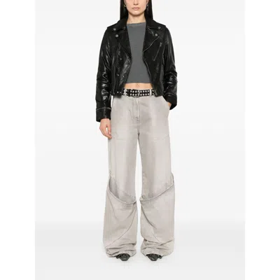 Golden Goose Shiny Black Sheepskin Biker Jacket With Sturdy Zip