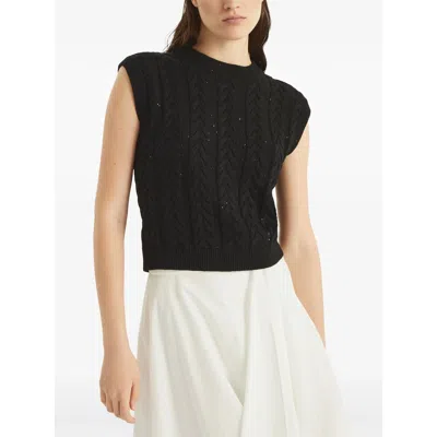 Brunello Cucinelli Black Dazzling Double Cable Knit Vest