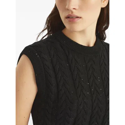 Brunello Cucinelli Black Dazzling Double Cable Knit Vest