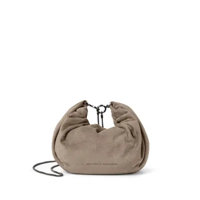 Brunello Cucinelli Women Suede Hobo Brioche Handbag