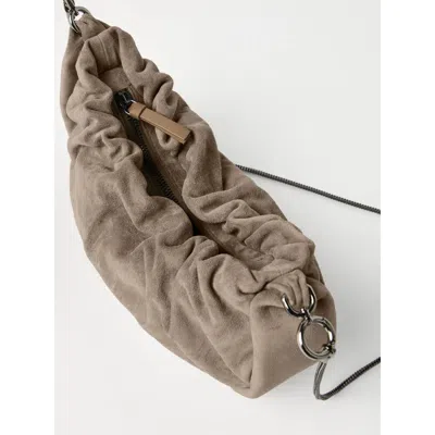 Brunello Cucinelli Women Suede Hobo Brioche Handbag