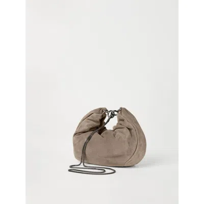 Brunello Cucinelli Women Suede Hobo Brioche Handbag