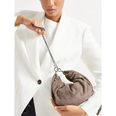 Brunello Cucinelli Women Suede Hobo Brioche Handbag