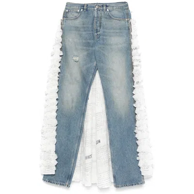 Moschino Ruffled Overlay Distressed Jeans