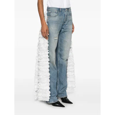 Moschino Ruffled Overlay Distressed Jeans