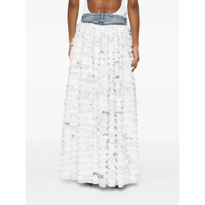 Moschino Ruffled Overlay Distressed Jeans