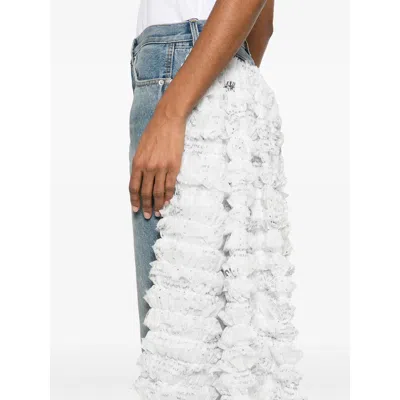 Moschino Ruffled Overlay Distressed Jeans