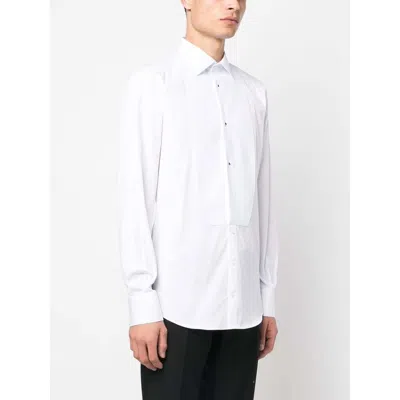 Dolce & Gabbana White Cotton Poplin Gold Tuxedo Shirt In White